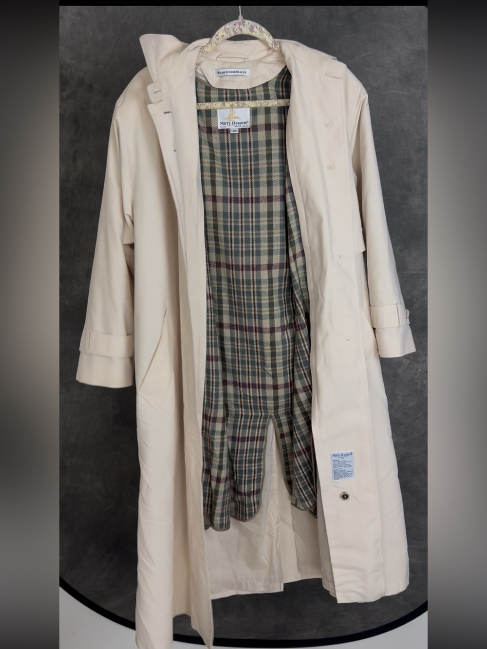 VINTAGE MISTY HARBOR CREAM FLANNEL LINED TRENCH COAT WOMEN’S SIZE 10 - Picture 6 of 6
